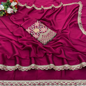 K 5 FASHION Self Design, Solid/Plain, Embroidered Bollywood Chiffon Saree