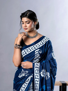 LOVWEAR Printed Ikkat Pure Cotton Saree