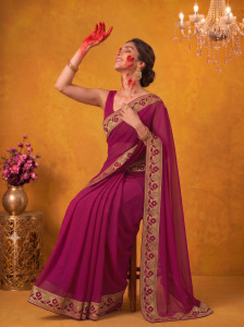 Offirra International Printed Bollywood Lycra Blend, Chiffon Saree