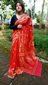Mondal Saree Centre Woven Jamdani Jacquard, Cotton Silk Saree