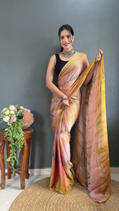 VISVASTA Self Design, Woven, Printed, Floral Print, Striped Bollywood Chiffon, Silk Blend Saree