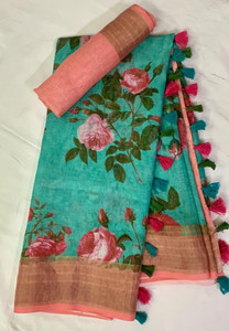 Arpita Fashion Floral Print Daily Wear Linen Saree