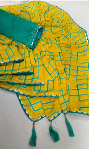 ZIKIGO Checkered, Printed, Embellished Bandhani Georgette Saree