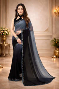 Ethvika fab Solid/Plain, Self Design Bollywood Georgette Saree