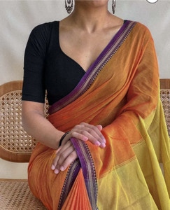 FASHIONIUM Woven, Solid/Plain Handloom Pure Cotton Saree