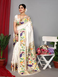 Samah बुना हुआ, एम्बेलिश्ड, सेल्फ डिज़ाइन पैठानी सिल्क ब्लेंड, जैकर्ड साड़ी