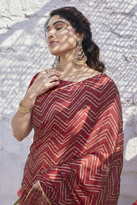 MIRCHI FASHION Printed, Striped Leheria Chiffon, Georgette Saree