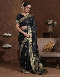 Satrani Woven, Embellished Banarasi Silk Blend Saree