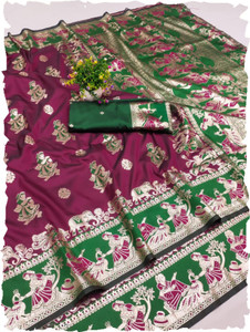 Vomira Woven Baluchari Silk Blend, Art Silk Saree