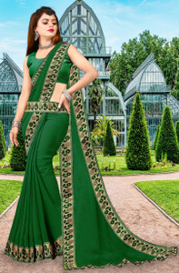 Chhavi Fashion Solid/Plain Bollywood Lycra Blend Saree