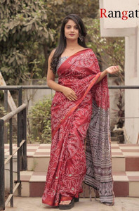 haizal Printed, Self Design, Color Block, Digital Print, Blocked Printed Bandhani Pure Cotton Saree
