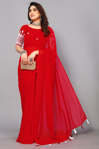 GRIFEZ Solid/Plain Bollywood Georgette Saree