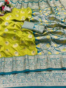 KanjiQueen Woven, Self Design Banarasi Silk Blend, Pure Silk Saree