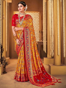 Sareemall Self Design Patola Silk Blend Saree