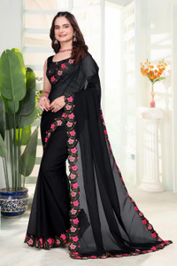 SmartSolve Solid/Plain Daily Wear Georgette Saree