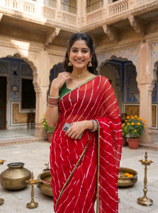 Qyra Striped Leheria Georgette Saree