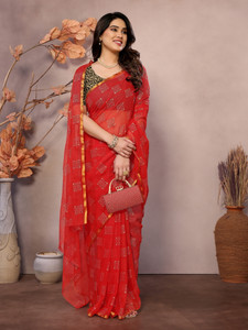 REDFISH Printed Bollywood Georgette, Chiffon Saree