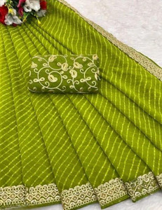SAREETO Striped Leheria Georgette Saree