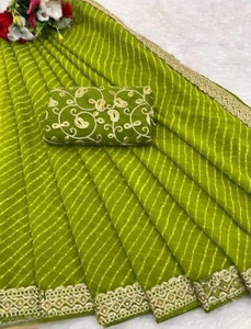SAREETO Striped Leheria Georgette Saree