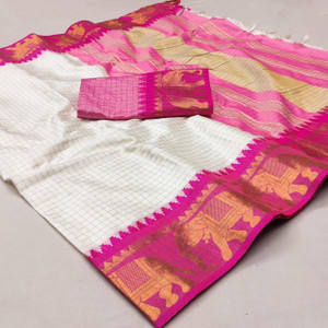 SEASON FAB Self Design, Applique, Blocked Printed, Checkered Banarasi Jacquard, Art Silk Saree