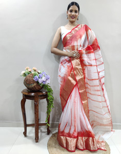 Samah Woven, Self Design Hand Batik Organza Saree