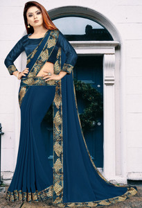 Anugrah Textile Solid/Plain Banarasi Lycra Blend, Chiffon Saree