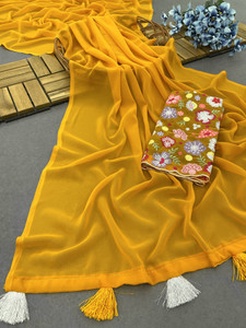 Infyshopy Fashions Solid/Plain Bollywood Georgette Saree