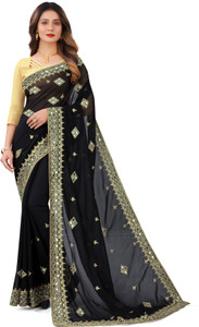 ROSYQUEEN Self Design, Embroidered Bollywood Georgette Saree