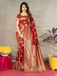 Pervas Woven Kanjivaram Silk Blend, Cotton Silk Saree