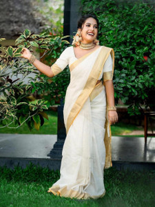 Svarnvastraa Woven Kasavu Cotton Blend Saree