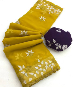 SILKORA Embroidered Bollywood Georgette Saree