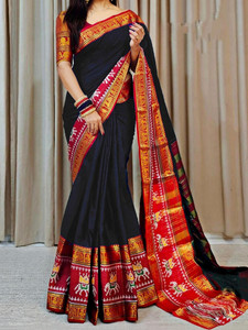 SuperLaxmi Temple Border, Woven, Animal Print Narayanpet Cotton Silk Saree