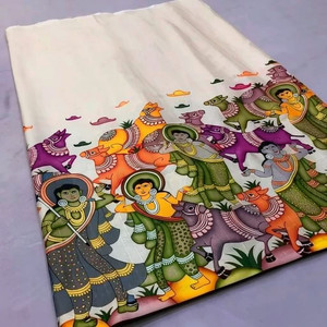 nirave fashion Printed Kalamkari Cotton Linen Saree