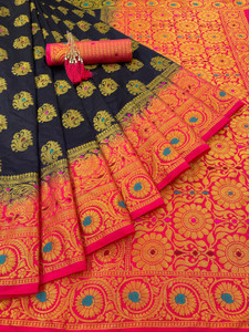 KanjiQueen Woven Kanjivaram Silk Blend, Pure Silk Saree