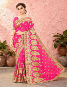 b bella creation Self Design, Embroidered, Embellished Bollywood Chiffon, Georgette Saree