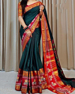 SuperLaxmi Temple Border, Woven, Animal Print Narayanpet Cotton Silk Saree