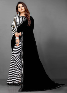 HouseOfCommon Printed, Striped, Self Design Bollywood Georgette, Chiffon Saree