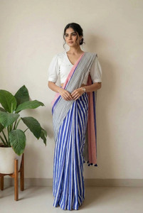 YASHIKA Striped Bollywood Cotton Blend Saree
