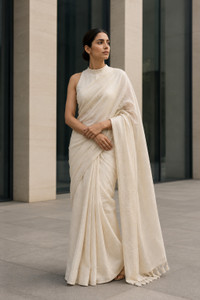 WEAVE TRENDS Solid/Plain Bhagalpuri Handloom Cotton Blend Saree