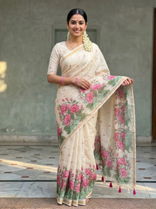 KASTURI Printed, Floral Print Bollywood Linen Saree