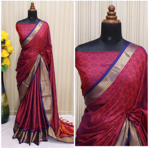 Wamsi Printed, Digital Print, Temple Border, Embroidered, Embellished, Woven, Applique, Checkered Kanjivaram Jacquard, Cotton Silk Saree
