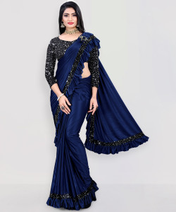 MIJAASHREE एम्बेलिश्ड बॉलीवुड लाइक्रा ब्लेंड साड़ी