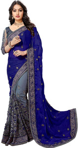 Semizoxis Embroidered, Embellished Bollywood Net, Art Silk Saree
