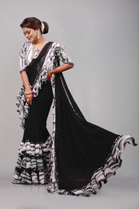 FIERTE Self Design, Printed, Dyed, Digital Print, Solid/Plain Bollywood Georgette, Chiffon Saree