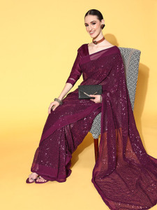 zili Striped, Embroidered Bollywood Georgette Saree