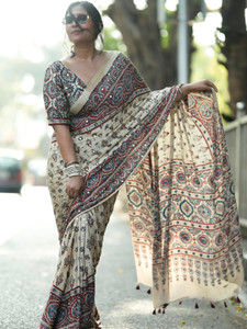 Outzy Floral Print Kalamkari Art Silk Saree
