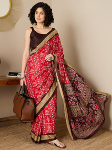 Sareemall Printed Ikkat Silk Blend Saree