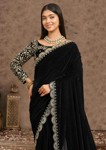 adelyn Embroidered Banarasi Velvet, Cotton Blend Saree