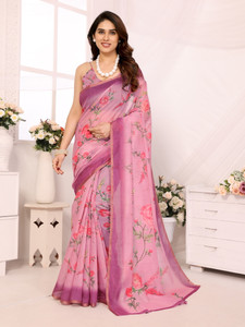 Bandhanivilla Floral Print, Digital Print Chanderi Chanderi, Cotton Blend Saree