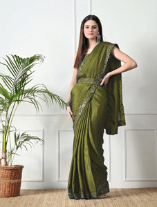 Pionex Solid/Plain Bollywood Chiffon, Silk Blend Saree